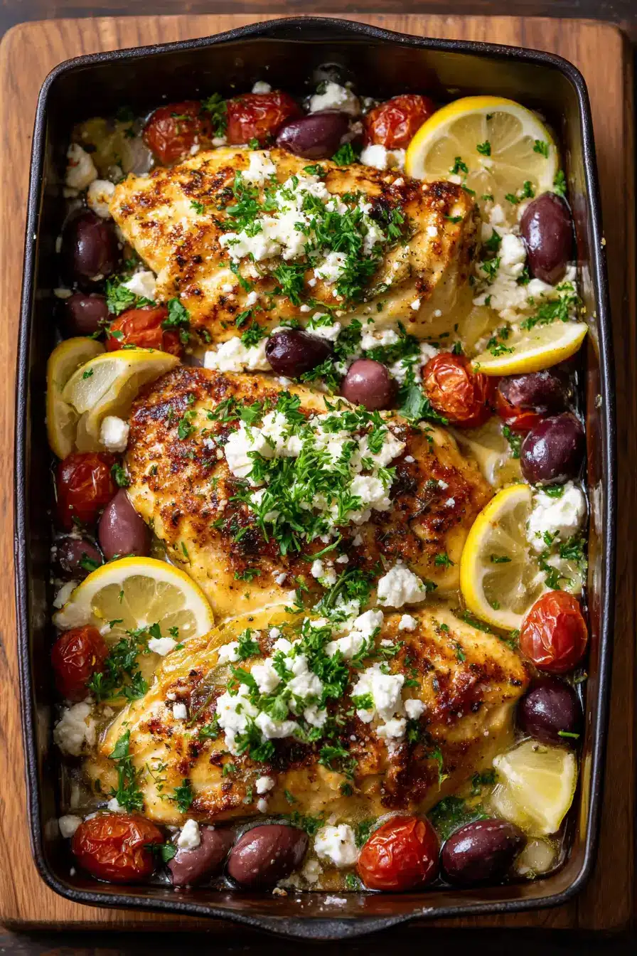 Mediterranean Chicken Bake with Lemon, Olives & Feta