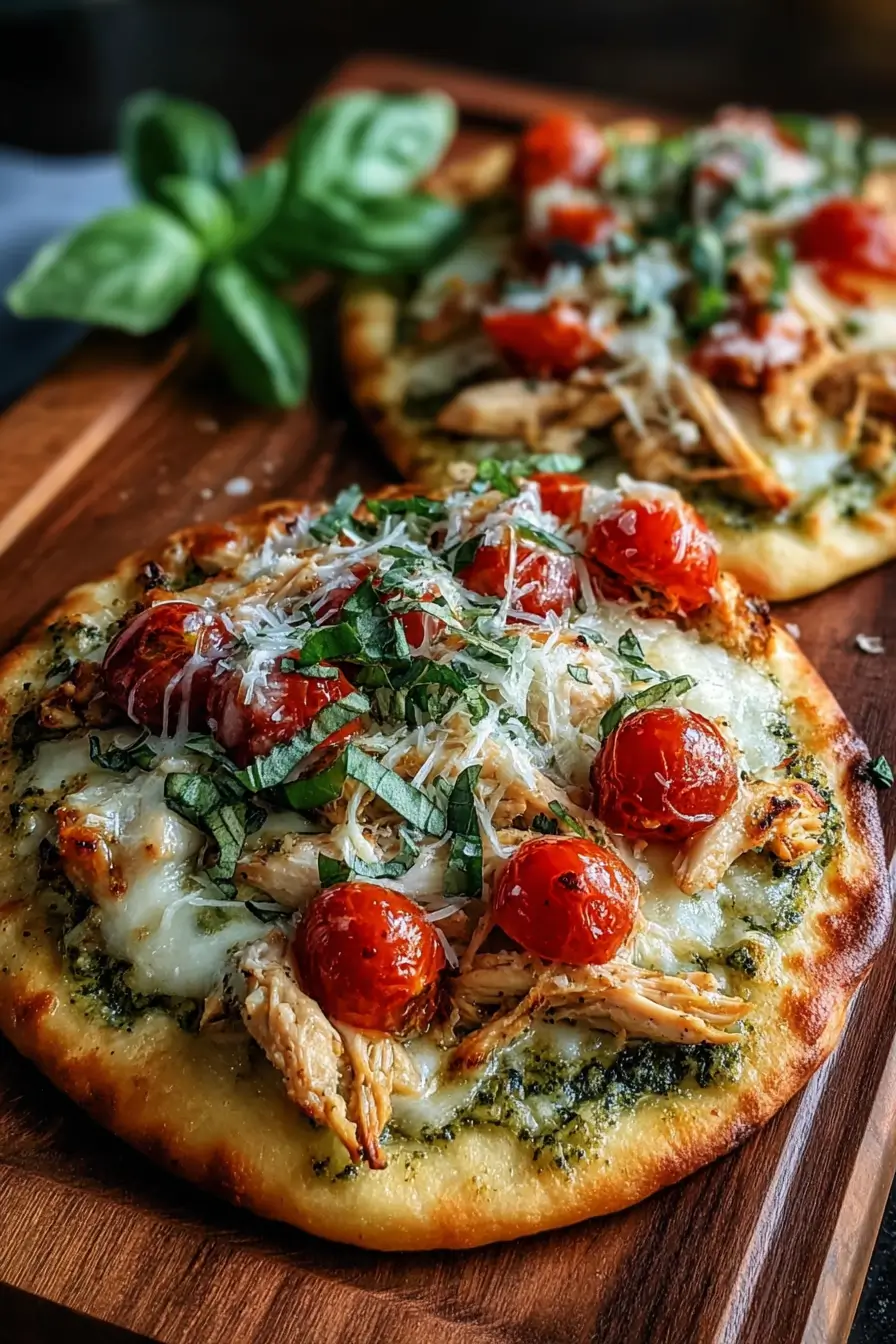 Pesto Chicken Flatbread with Mozzarella