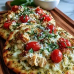 Pesto Chicken Flatbread with Mozzarella