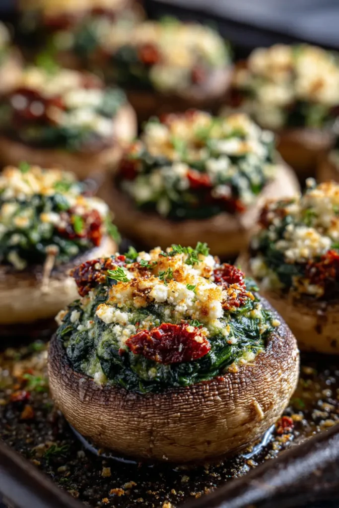 Easy Spinach, Feta, and Sun-Dried Tomato Stuffed Mushrooms