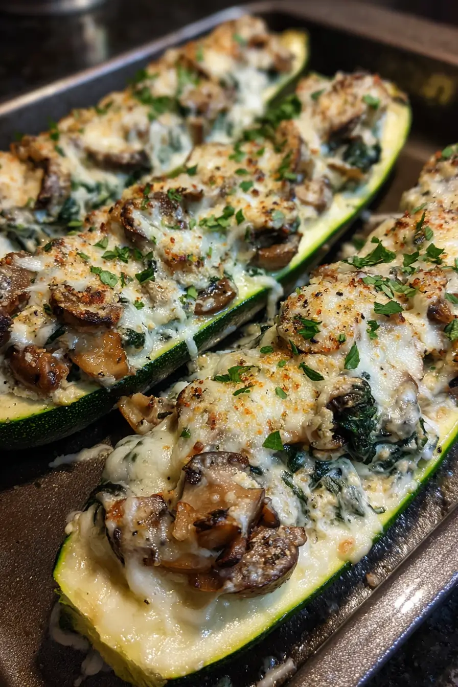 Spinach, Mushroom, and Ricotta Stuffed Zucchini Boats Recipe
