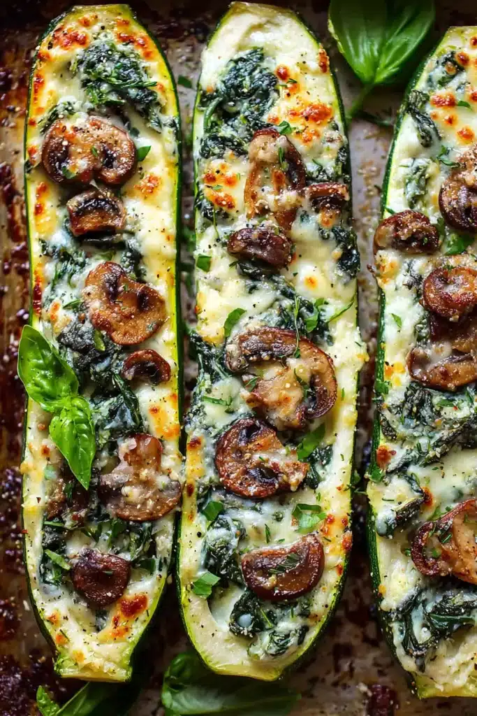 best Spinach, Mushroom, and Ricotta Stuffed Zucchini Boats