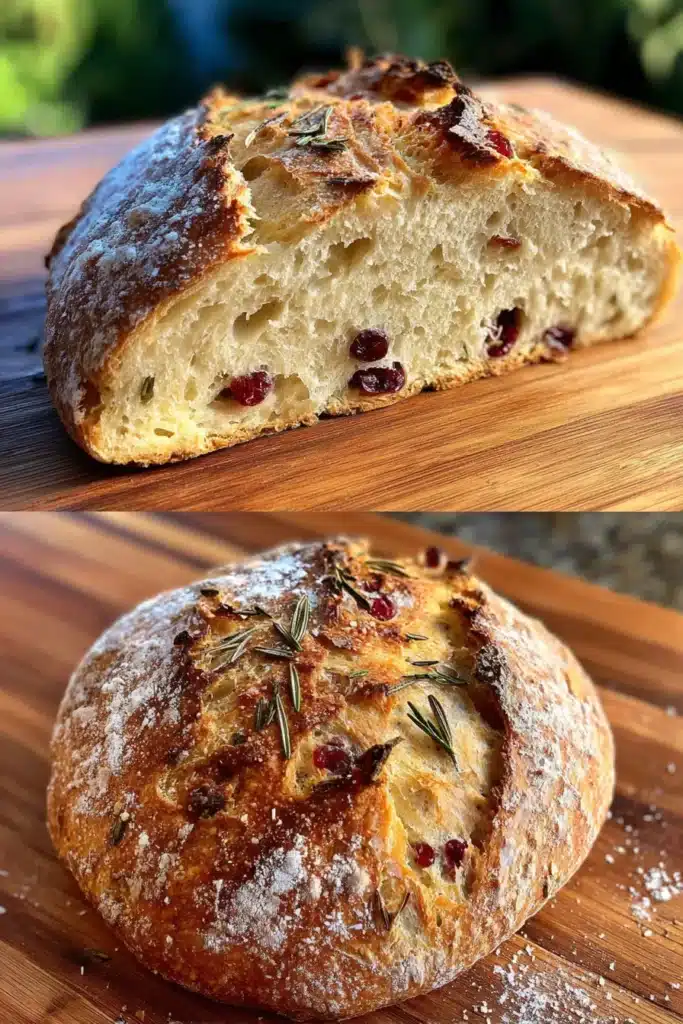 No-Knead Rosemary Cranberry Bread