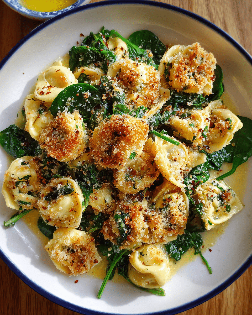 Crispy Parmesan Tortellini & Spinach with Lemon Drizzle