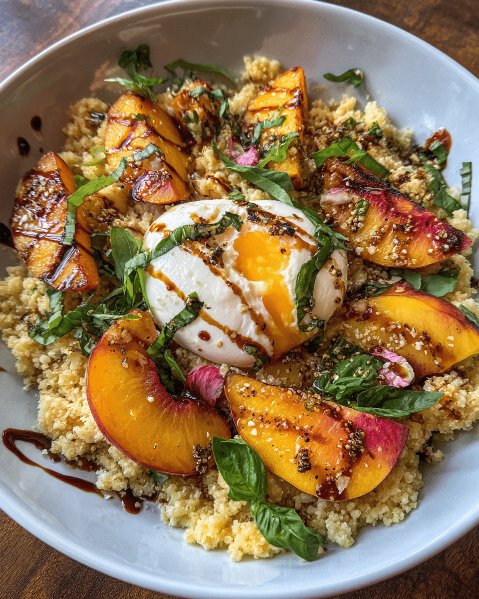 Grilled Peach & Burrata Cauliflower Rice Salad