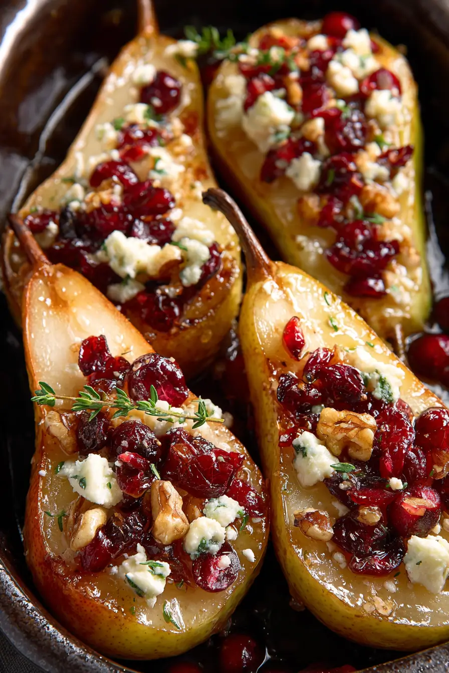 Baked Pears with Feta, Honey, and Cranberries