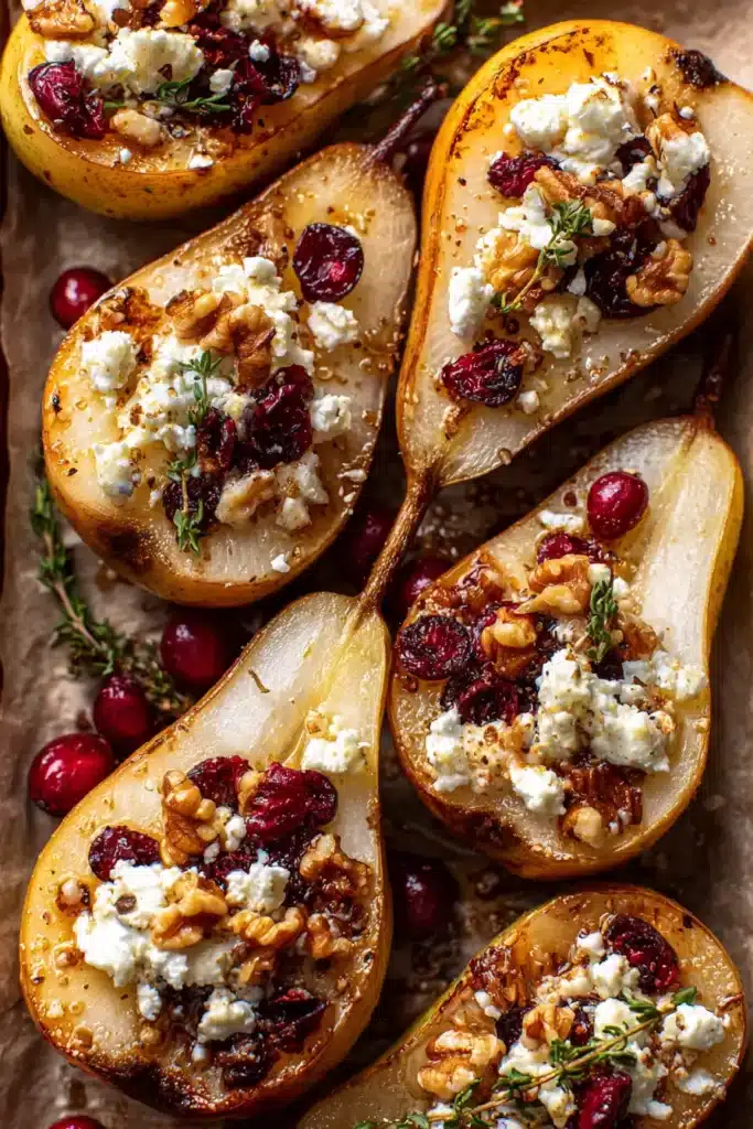 Easy Baked Pears with Feta, Honey, and Cranberries