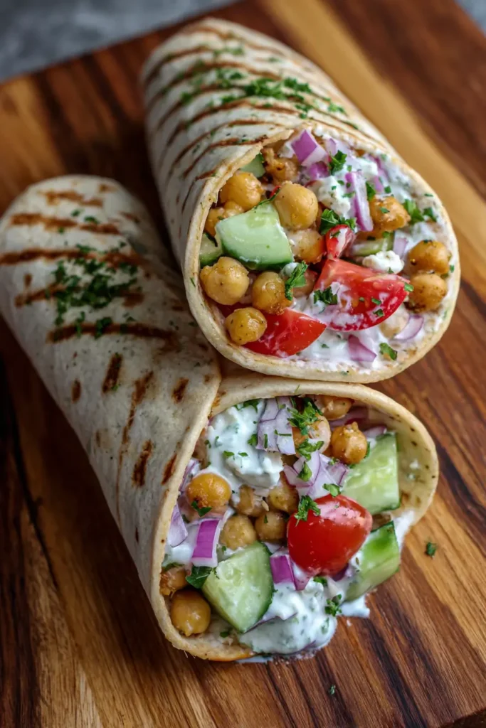 Chickpea & Feta Wrap with Veggies & Yogurt Sauce Recipe