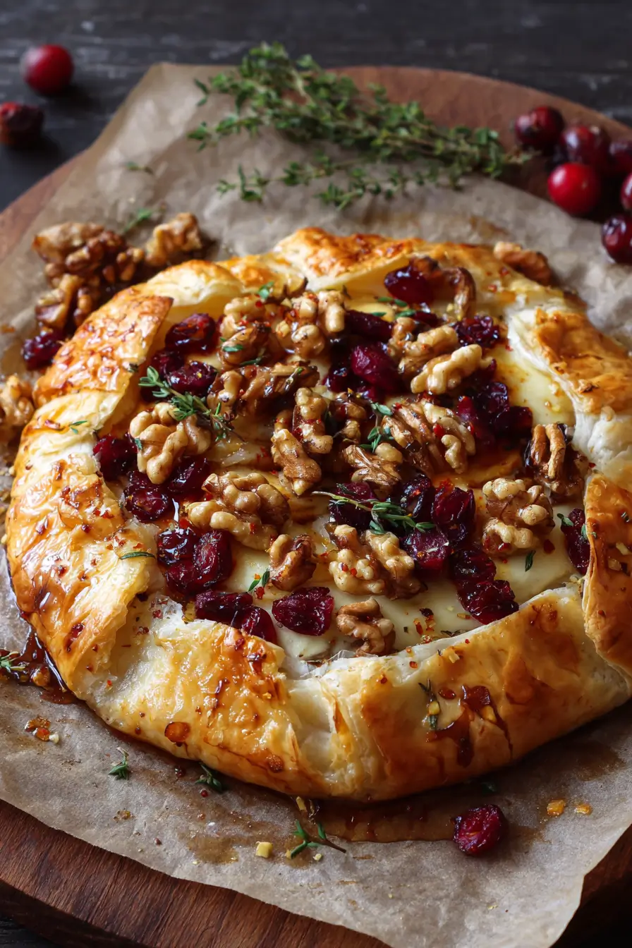 Galette with Brie Cranberries And Toasted Walnuts with a Hot Honey Drizzle Recipe