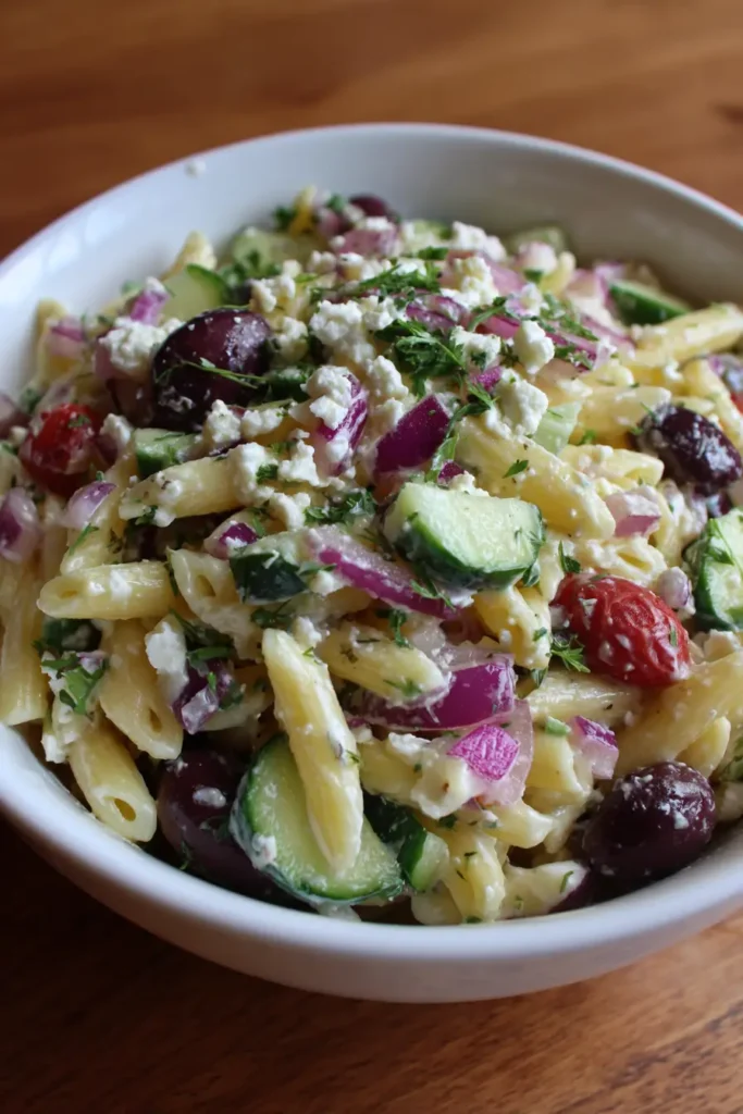 Best Greek Pasta Salad with Feta Olives & Cucumber