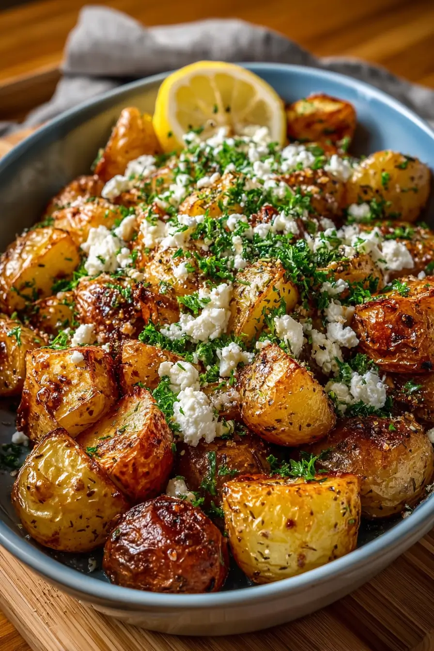 Greek Roast Potatoes with Lemon and Goat Cheese