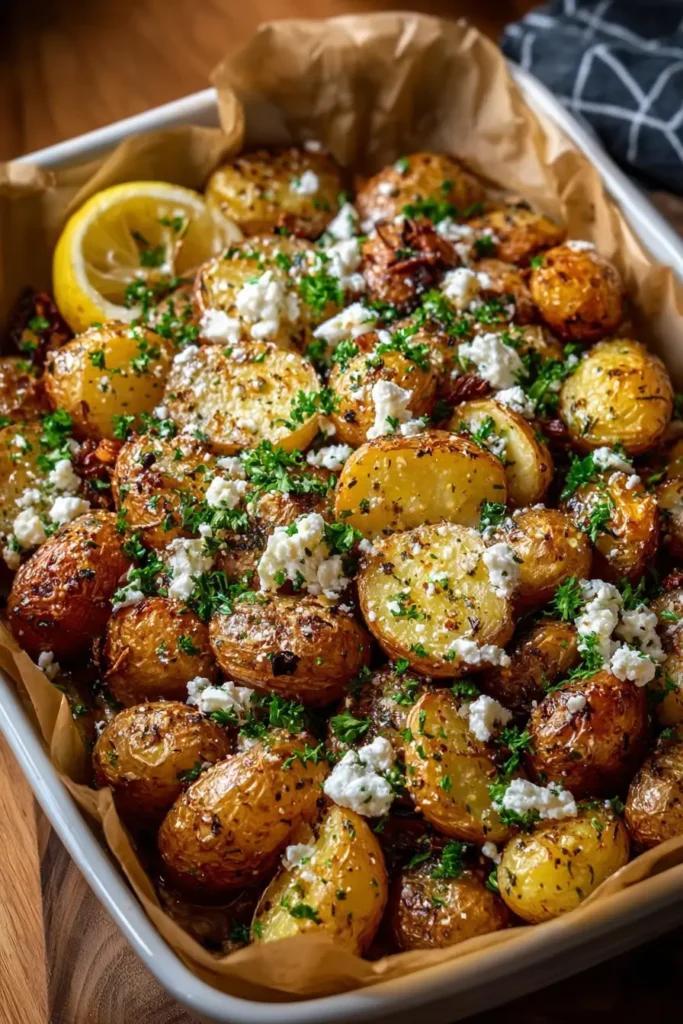 Greek Roast Potatoes with Lemon and Goat Cheese