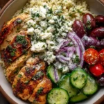 Grilled Greek Chicken Bowl with Lemon-Oregano Dressing