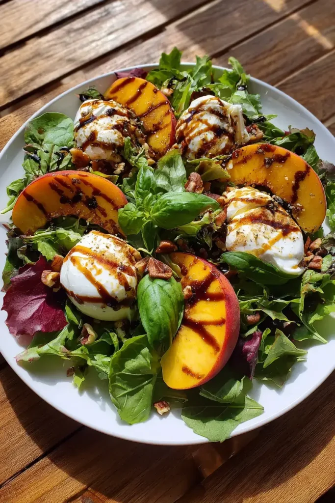 Grilled Peach & Burrata Salad with Honey-Balsamic Vinaigrette