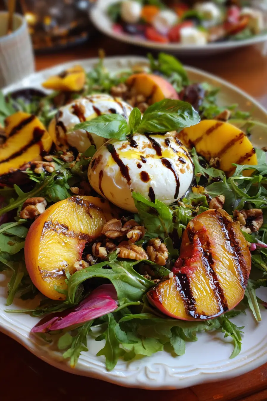 Easy Grilled Peach & Burrata Salad with Honey-Balsamic Vinaigrette