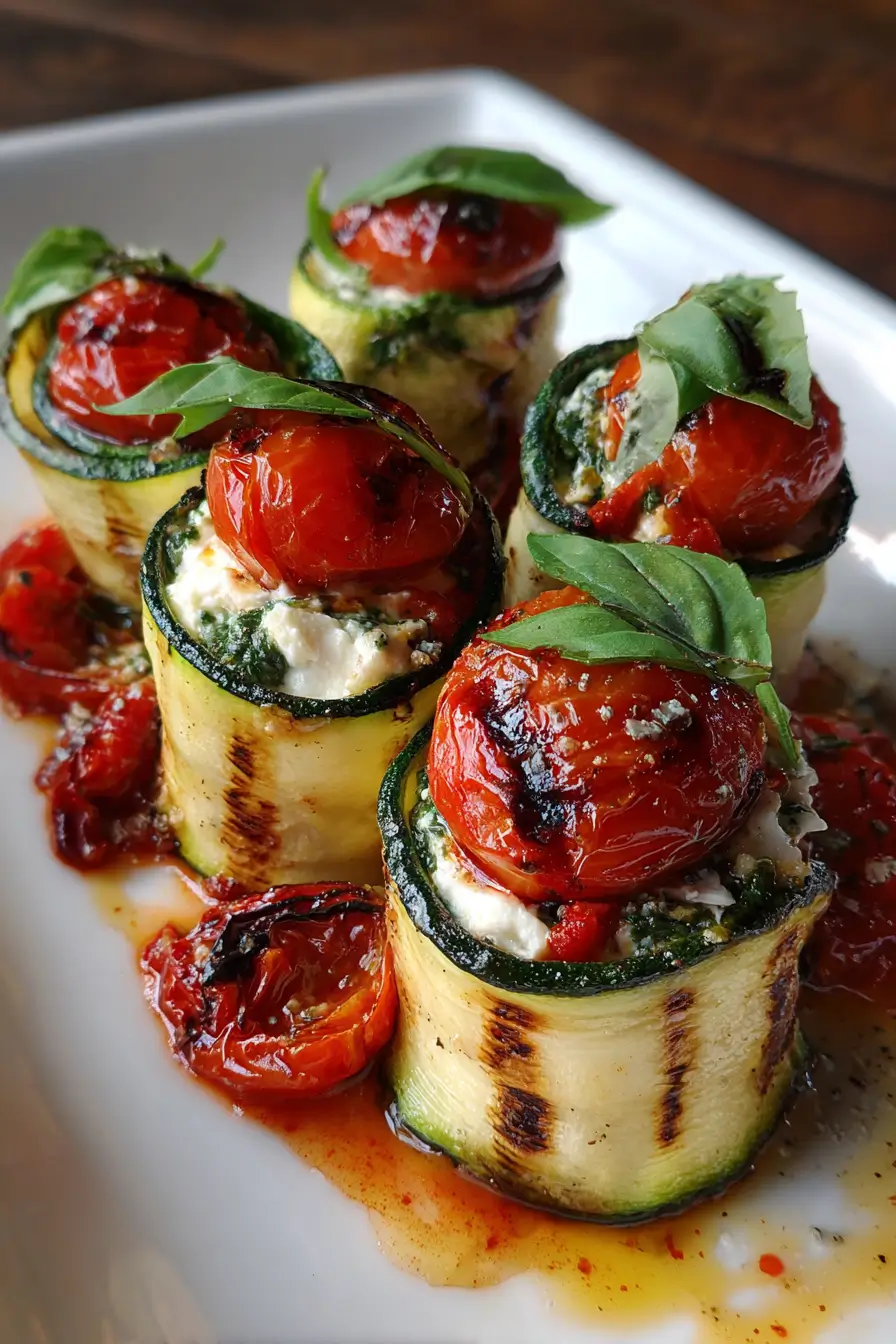 Best Grilled Zucchini Rollups Stuffed with Lemon-Basil Ricotta and Slow Roasted Tomatoes