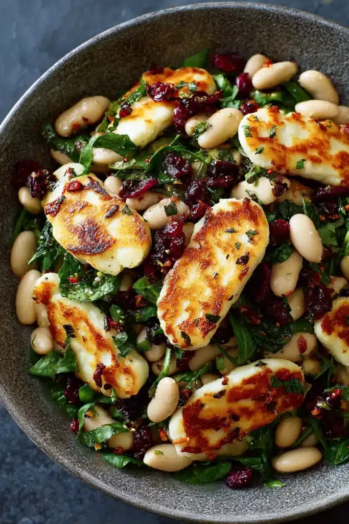 Halloumi & Cranberry Butter Beans Salad with Mint-Lemon Dressing
