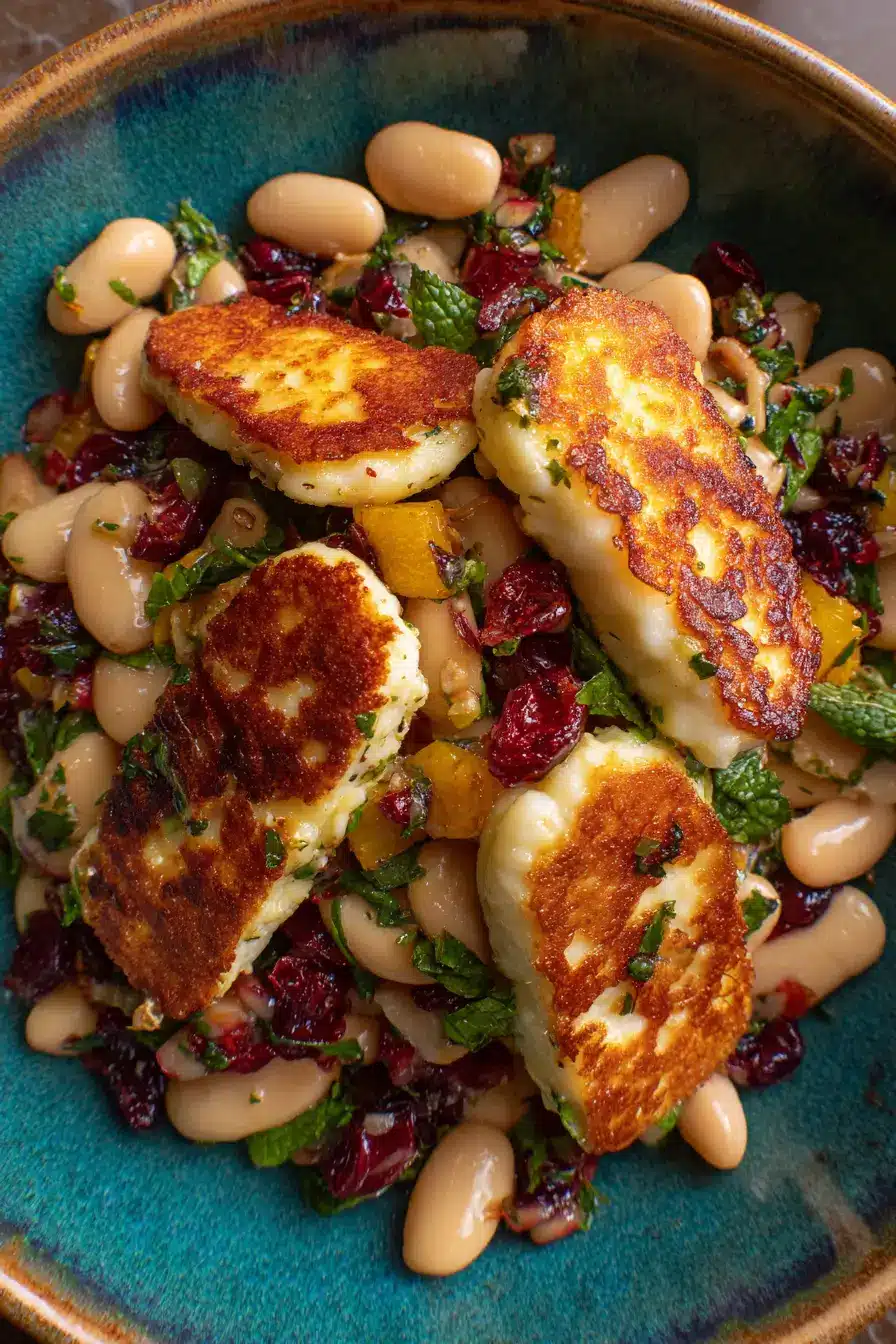 Best Halloumi & Cranberry Butter Beans Salad with Mint-Lemon Dressing