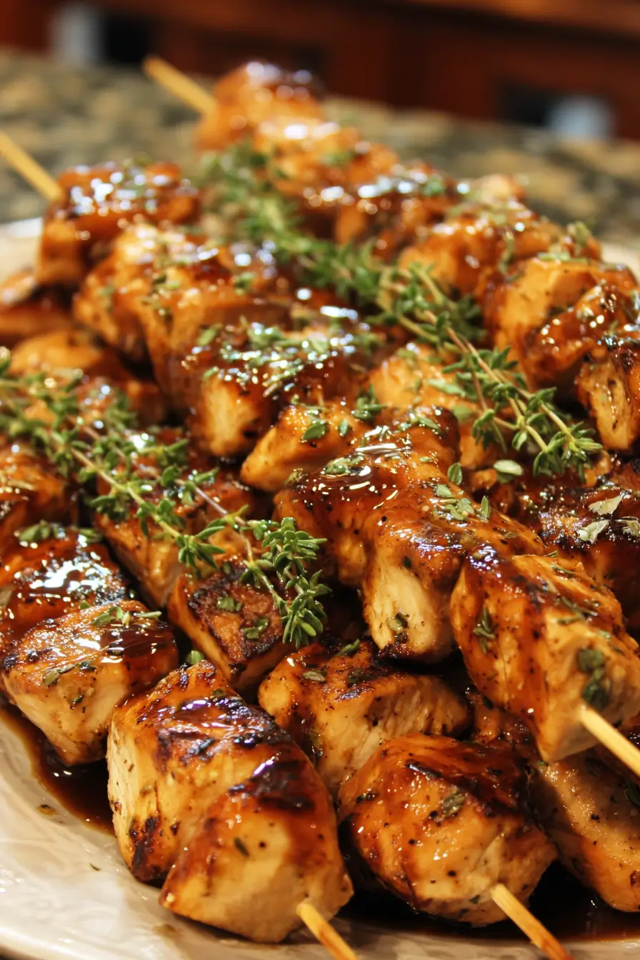 Honey Balsamic Chicken Skewers with Fresh Thyme Recipe