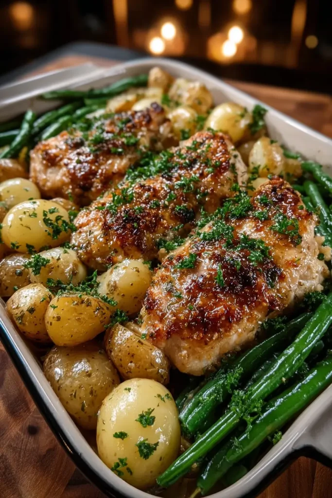 Honey Mustard Chicken Bake with Potatoes & Green Beans