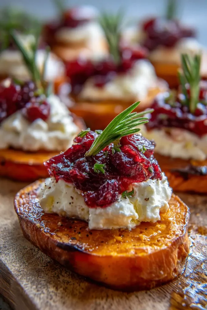 Maple-Glazed Sweet Potato with Tangy Ricotta and Cranberry Drizzle
