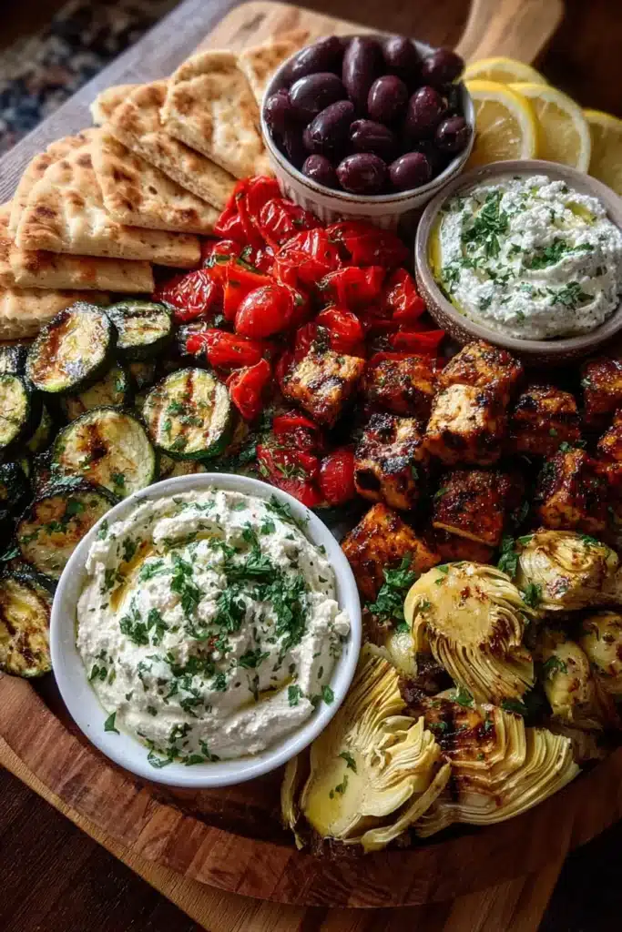 Mediterranean Tapas Board with Roasted Veggies and Feta