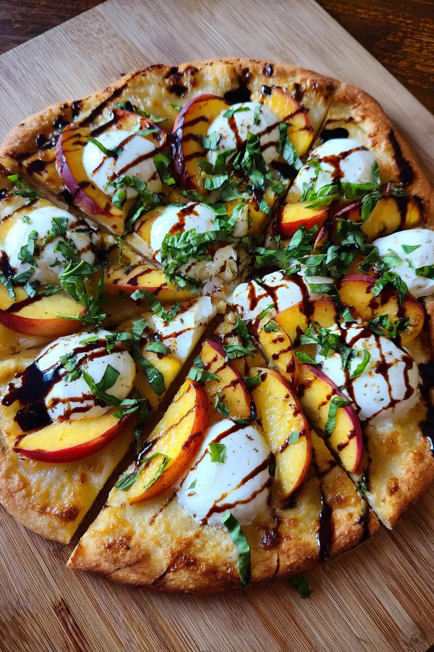 Peach Burrata & Balsamic Flatbread with Basil
