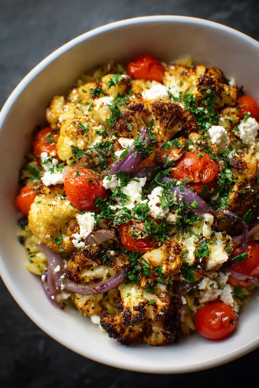 Roasted Cauliflower & Orzo Bowl with Honey-Lemon Feta