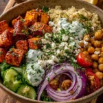 Roasted Sweet Potato & Chickpea Greek Bowl