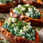 Spinach & Ricotta Stuffed Sweet Potatoes with Herb Drizzle