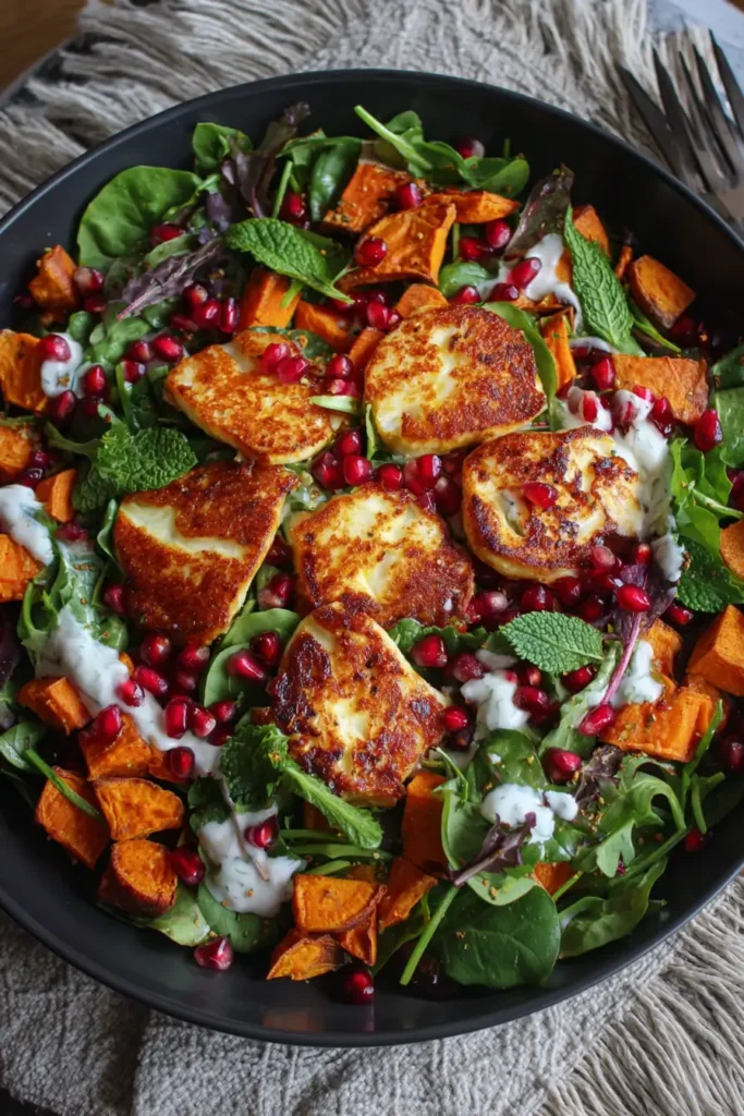 Sweet Potato, Halloumi & Pomegranate Salad with Mint Yogurt Dressing Recipe