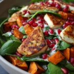 Best Sweet Potato, Halloumi & Pomegranate Salad with Mint Yogurt Dressing