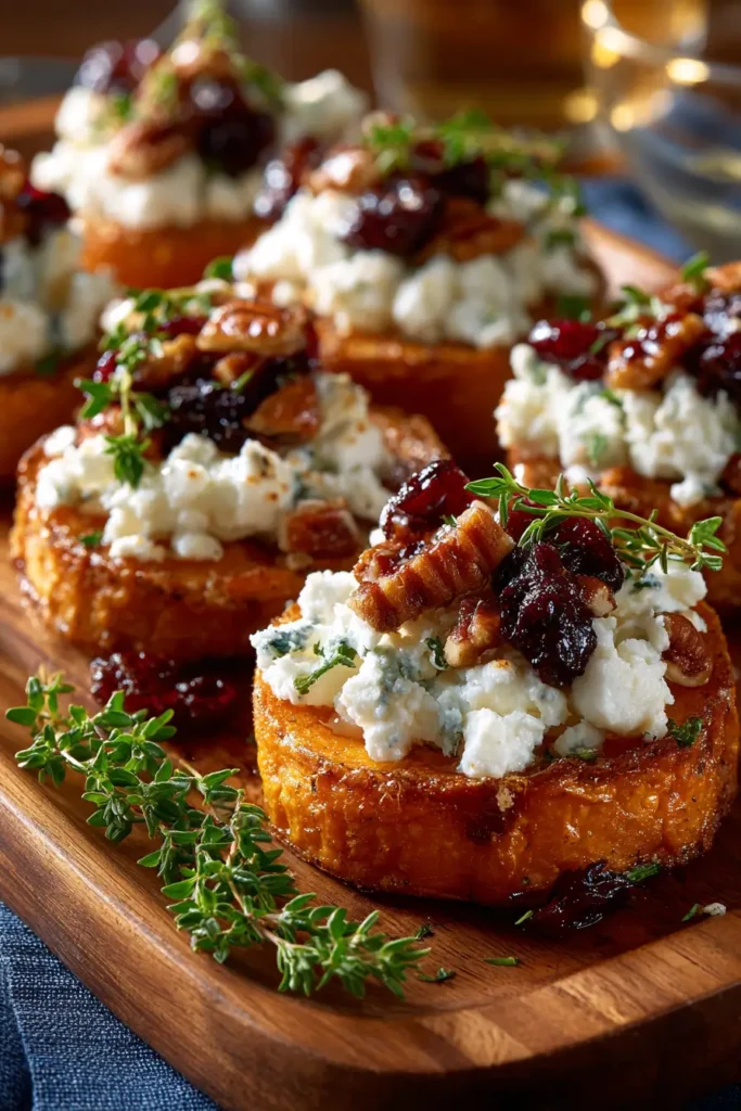 Sweet Potato Rounds with Brie, Cranberry & Pecans