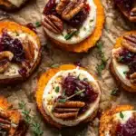 Sweet Potato Rounds with Brie, Cranberry & Pecans