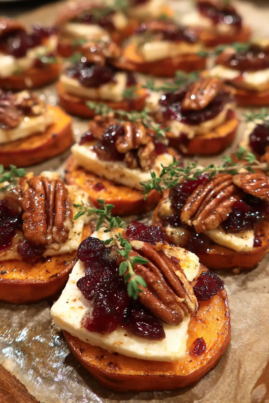 Best Sweet Potato Rounds with Brie, Cranberry & Pecans