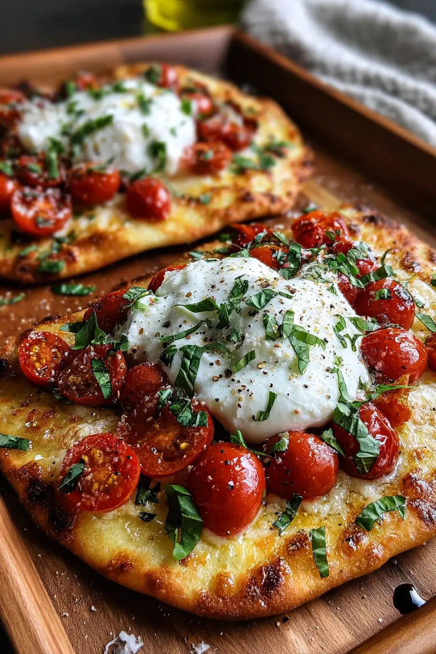 Tomato-Basil Naan Pizza with Fresh Burrata