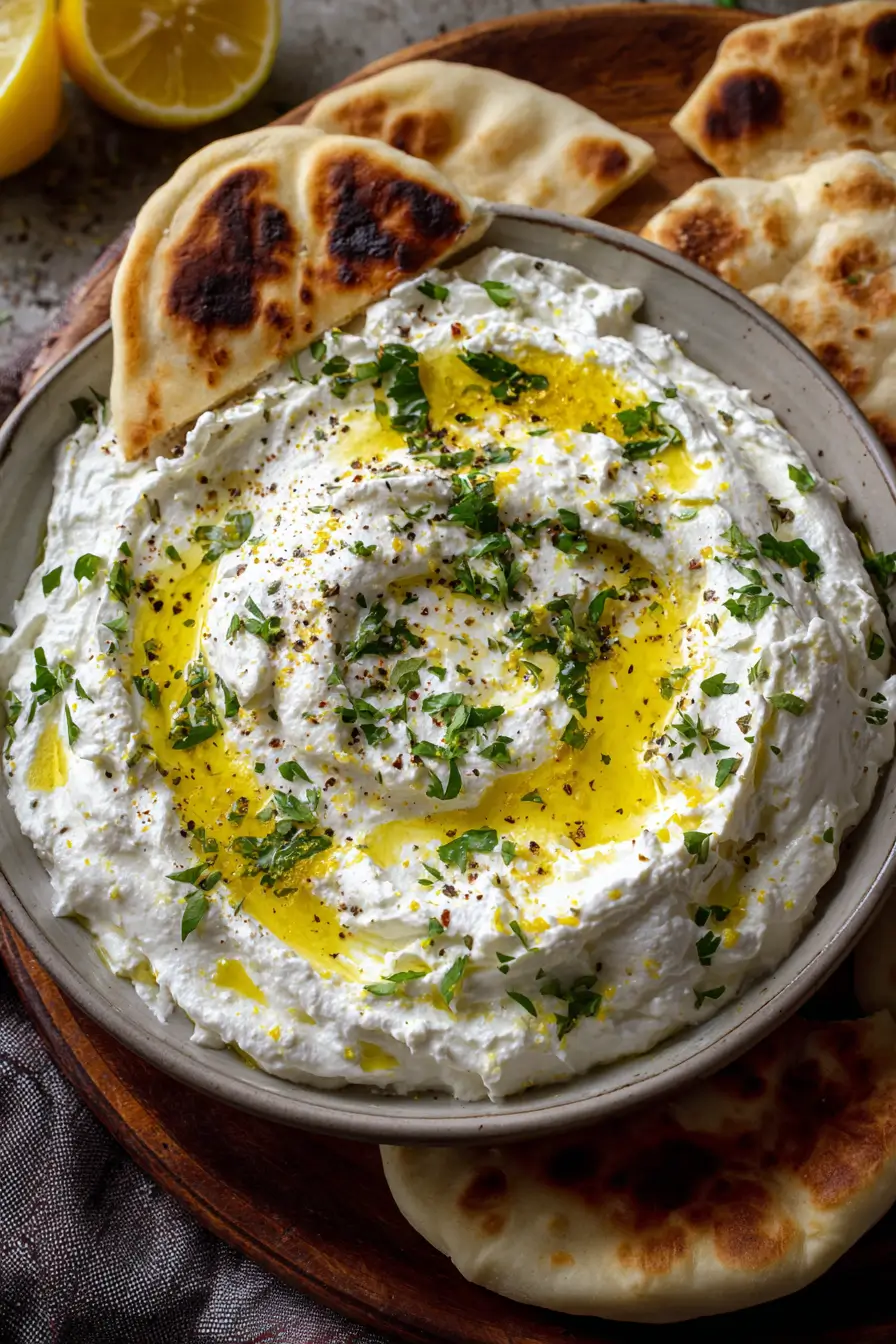 Easy Whipped Feta with Garlic, Lemon & Olive Oil