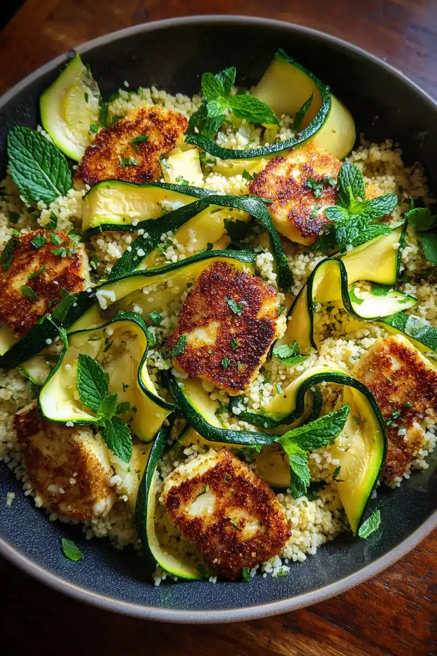 Easy Zucchini And Halloumi Salad with Couscous & Lemon Dressing