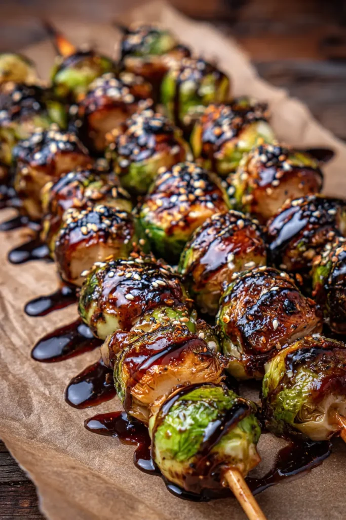 Easy maple-glazed Brussels sprout skewers