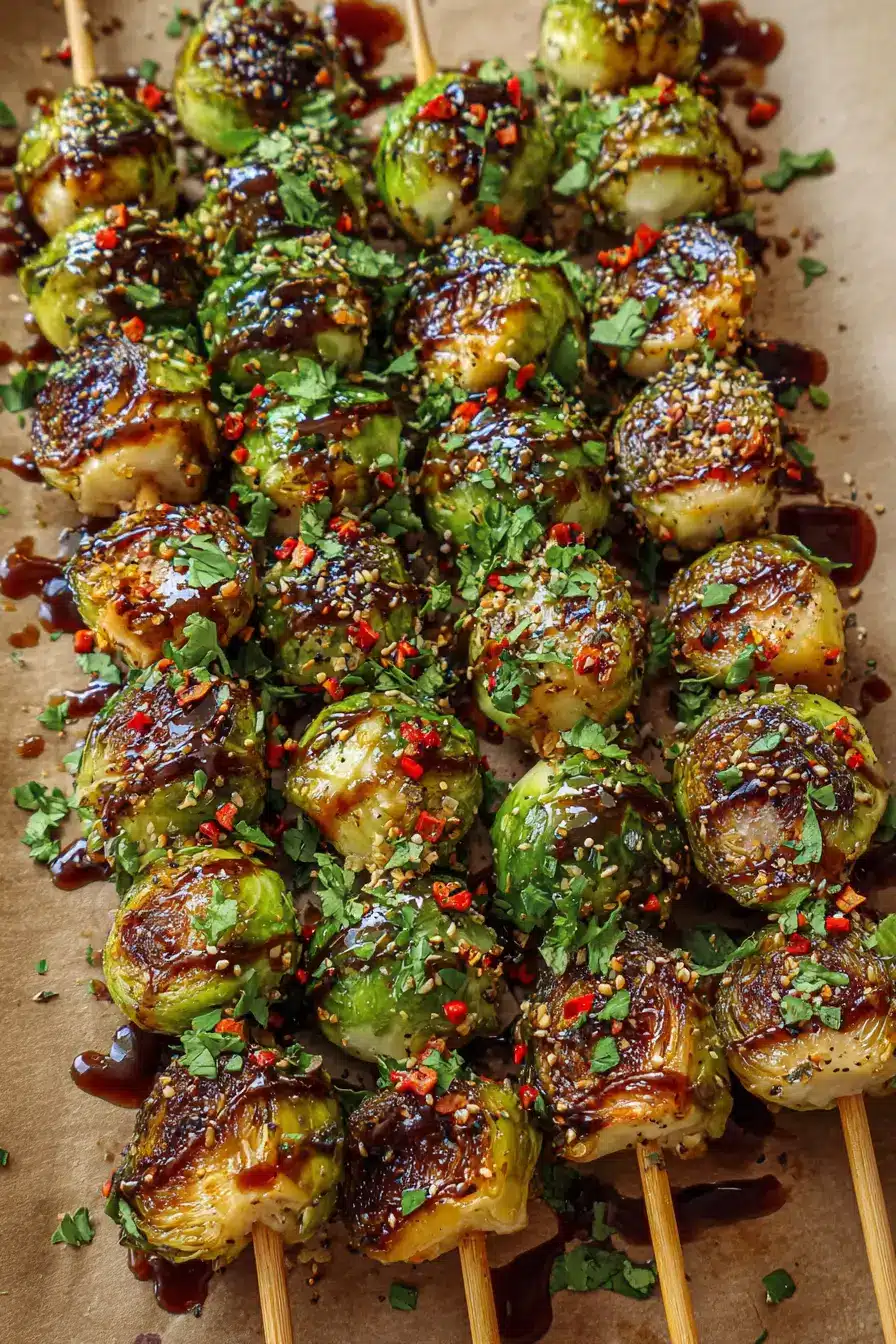 maple-glazed Brussels sprout skewers