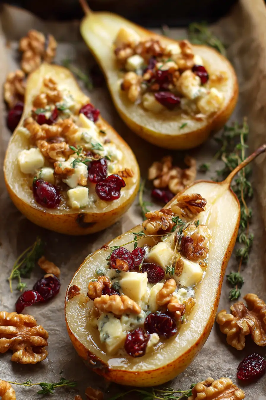 Baked Pears with Brie, Walnuts, and Cranberries