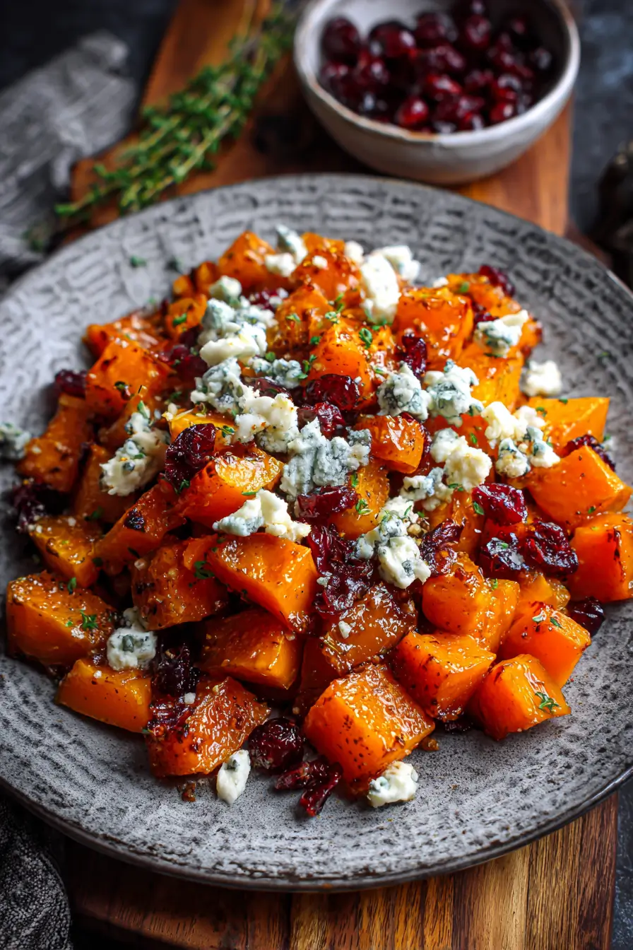 Caramelized Butternut Squash with Blue Cheese and Cranberry-Maple Glaze Recipe