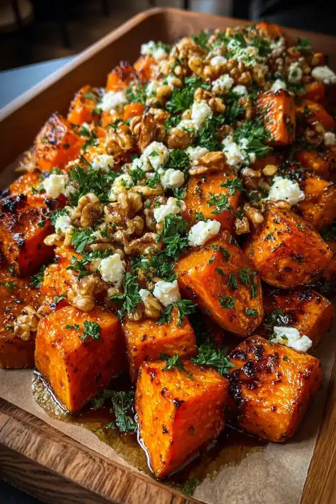 Caramelized Sweet Potatoes with Maple, Feta & Crunchy Walnuts