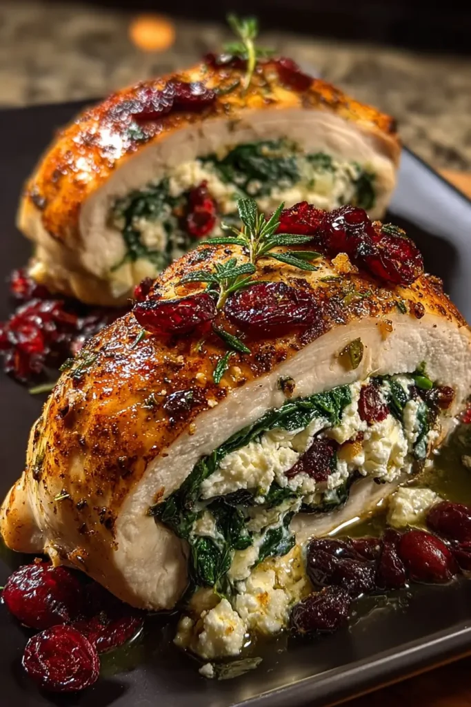 Cranberry & Spinach Stuffed Chicken Breasts with Goat Cheese