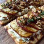 Crispy flatbread with ricotta, roasted apples & walnuts with a hot honey drizzle