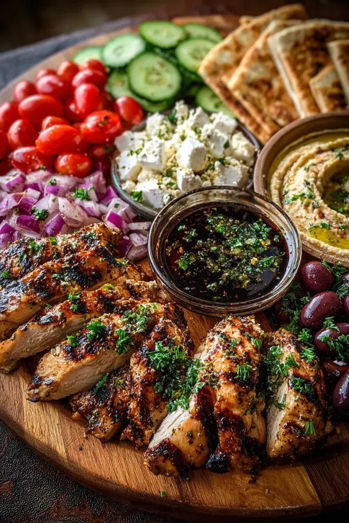 Greek Chicken Mezze Platter with Balsamic Drizzle