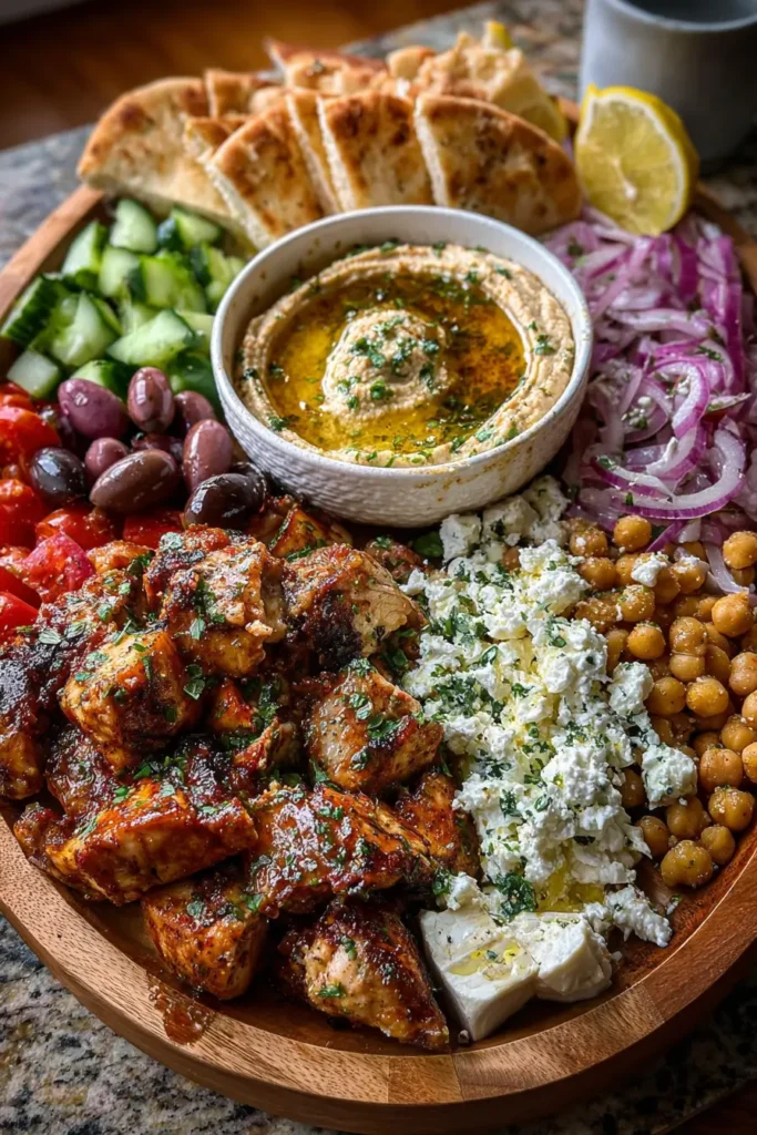 Greek Chicken Mezze Platter with Honey Drizzle
