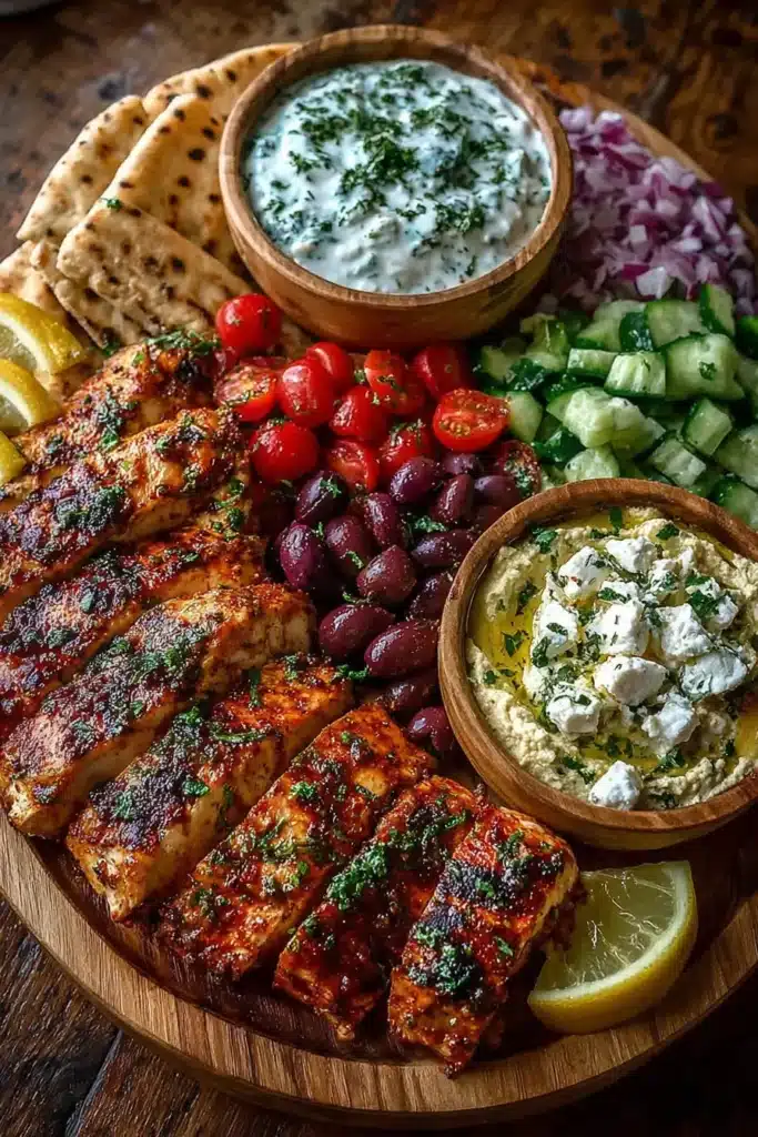 Greek Chicken Mezze Platter with Yogurt Drizzle