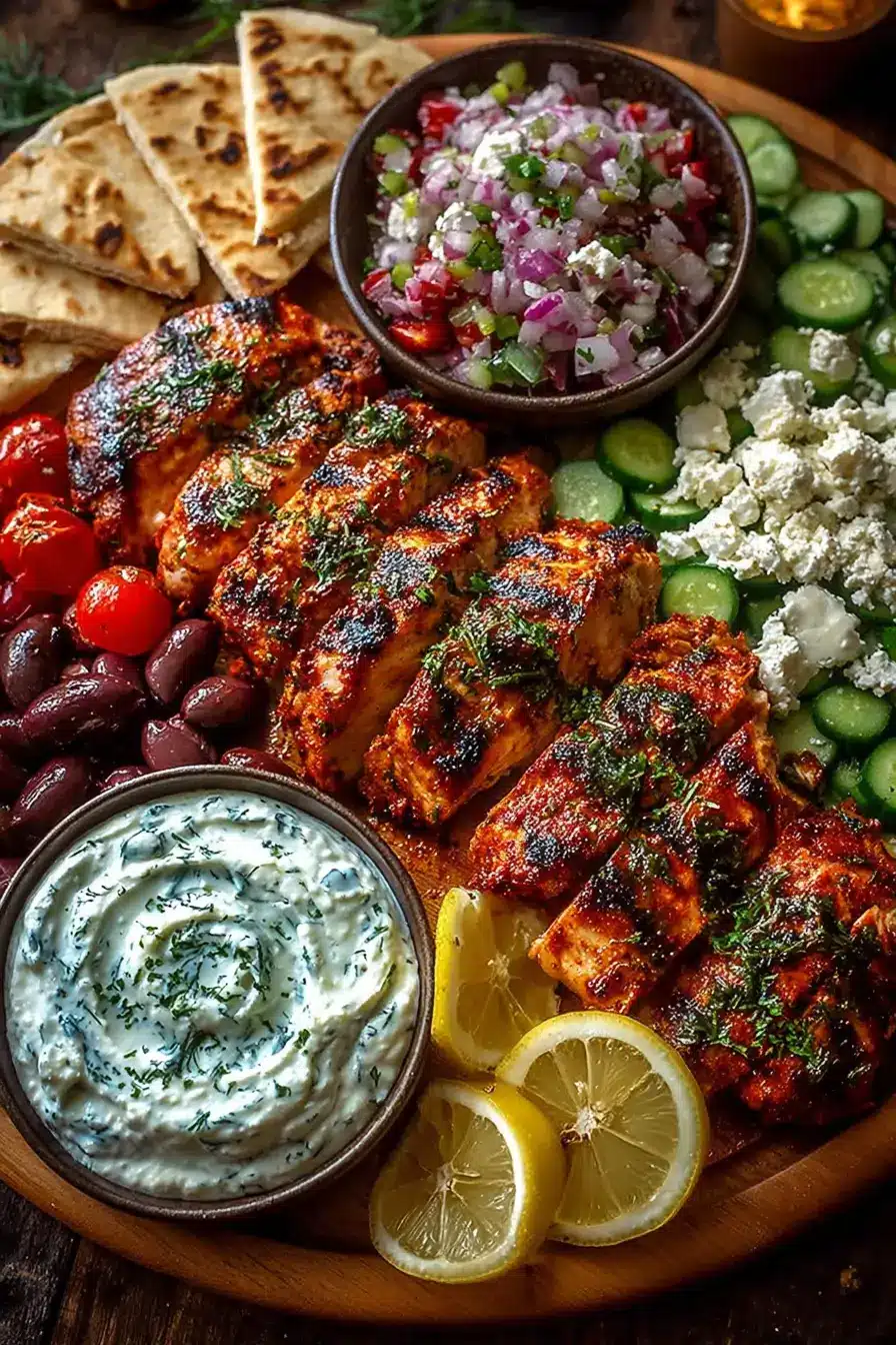 Greek Chicken Mezze Platter with Yogurt Drizzle