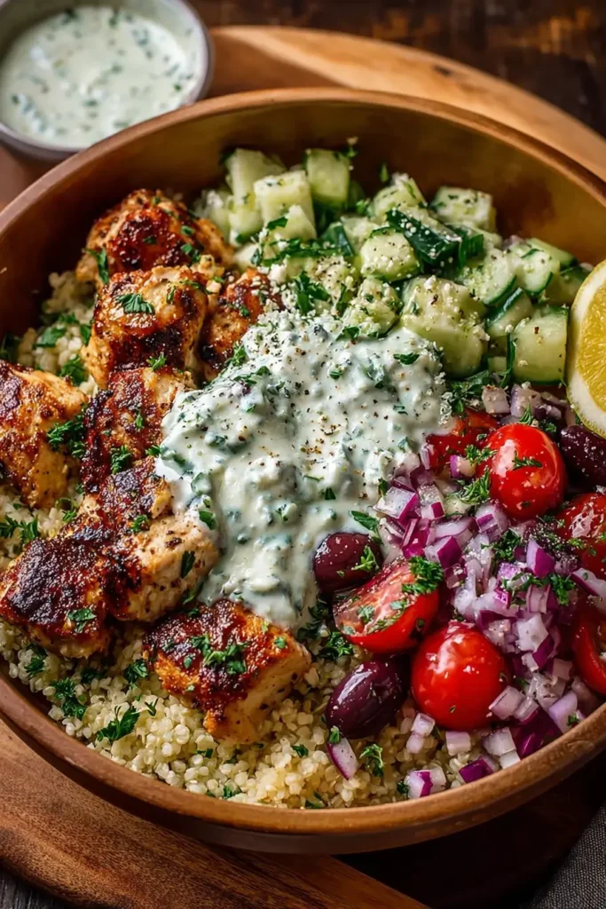 Greek Chicken Souvlaki Bowls with Garlic Sauce